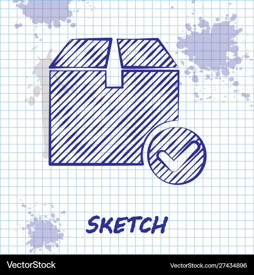 Sketch line package box with check mark icon Sketch line package box with check mark icon vector image