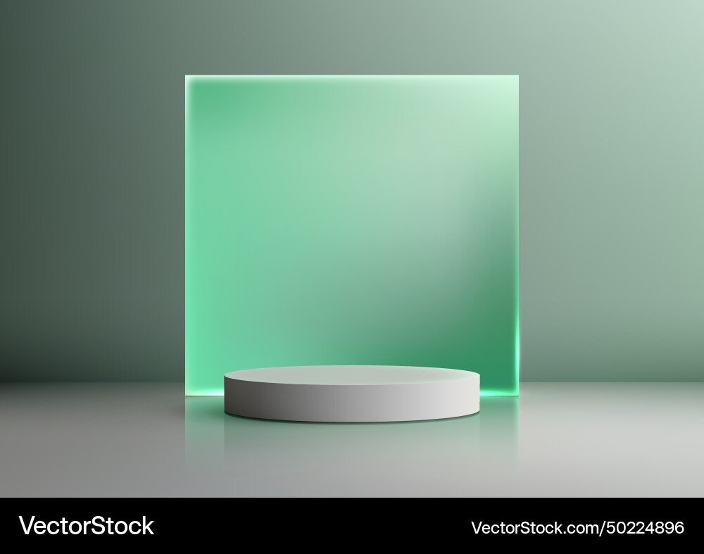 White podium mockup with green glass backdrop White podium mockup with green glass backdrop vector image