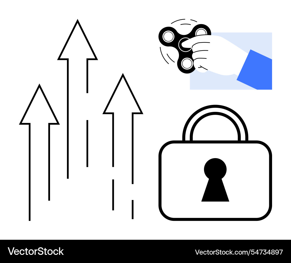 Arrows rising with fidget spinner and padlock Vector Image