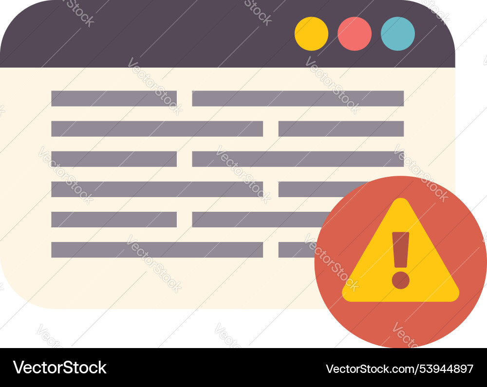 Browser window displaying error message with alert Browser window displaying error message with alert vector image