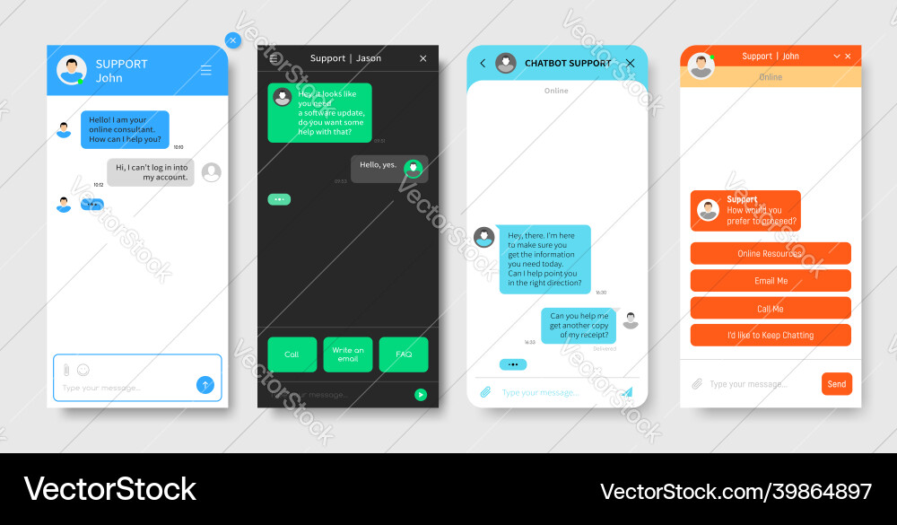 Chatbot Support App Interface vector image