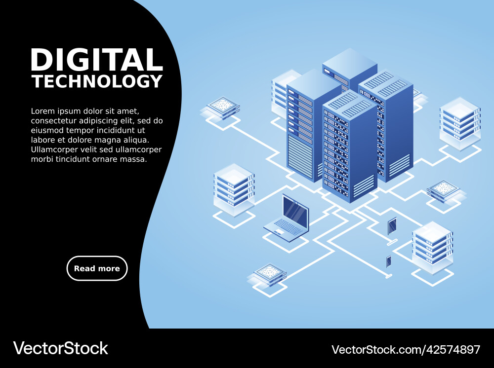Concept of data network management isometric map Concept of data network management isometric map vector image