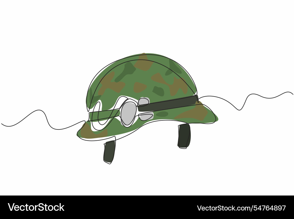 Continuous one line drawing army helmet with dog Continuous one line drawing army helmet with dog vector image