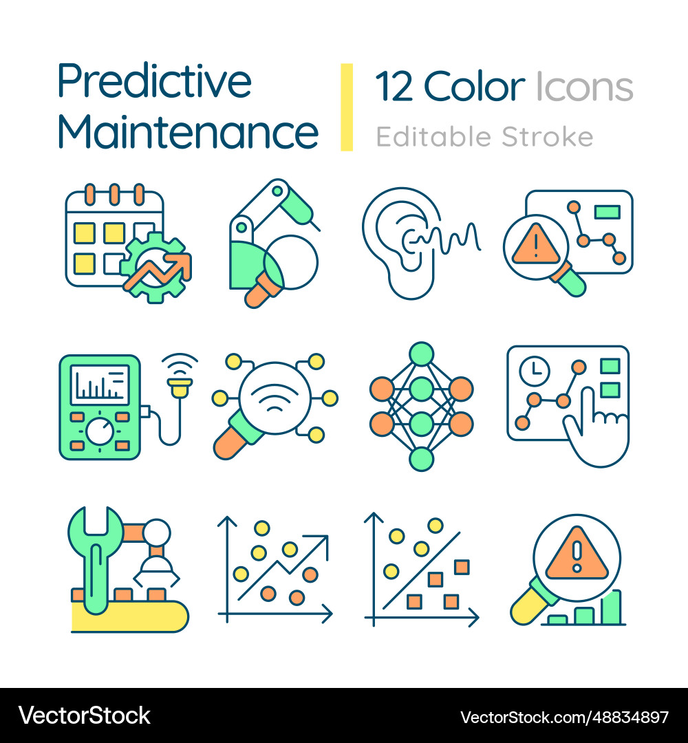 Editable icons representing predictive maintenance Editable icons representing predictive maintenance Vector Image