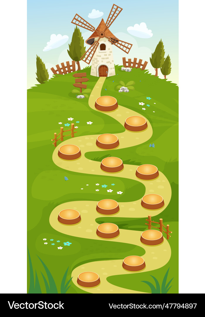 Game map forest gui backgroundwindmill and fence Game map forest gui backgroundwindmill and fence vector image