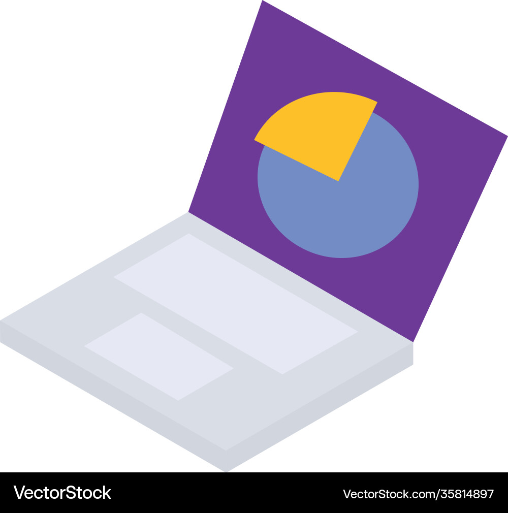 Laptop computer with graphic pie chart on screen vector image