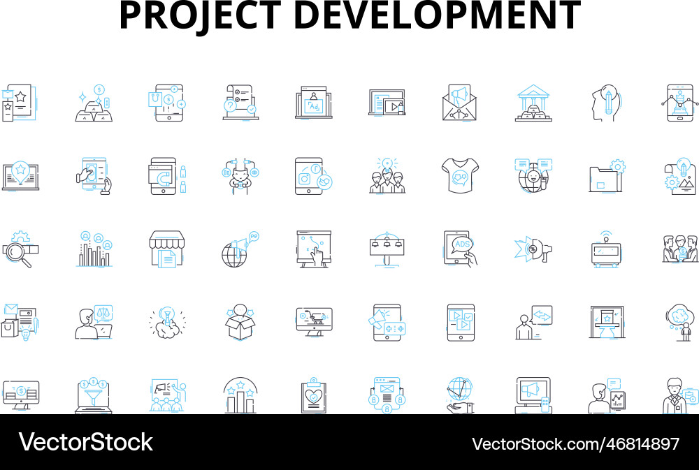 Project development linear icons set strategy Project development linear icons set strategy Vector Image