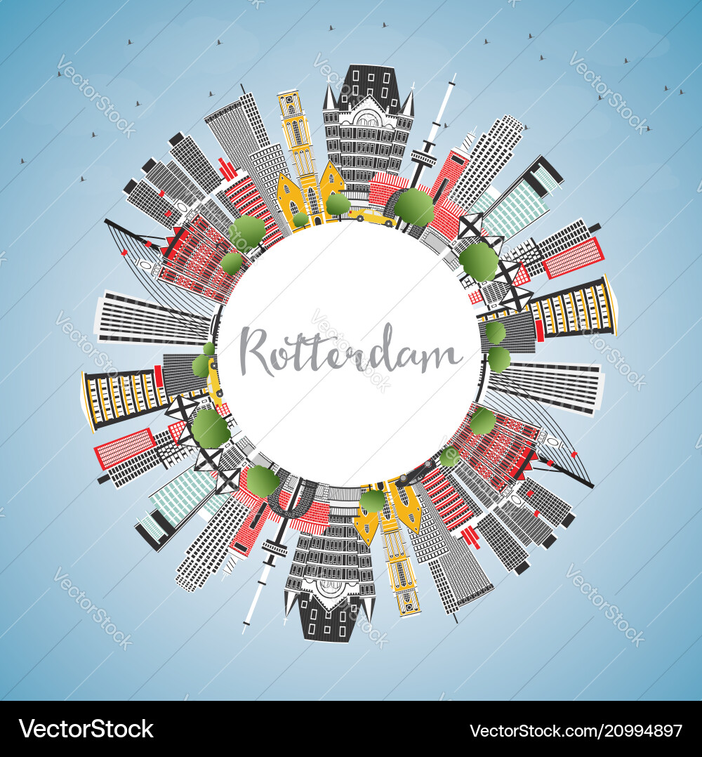 Rotterdam netherlands city skyline with gray Rotterdam netherlands city skyline with gray vector image