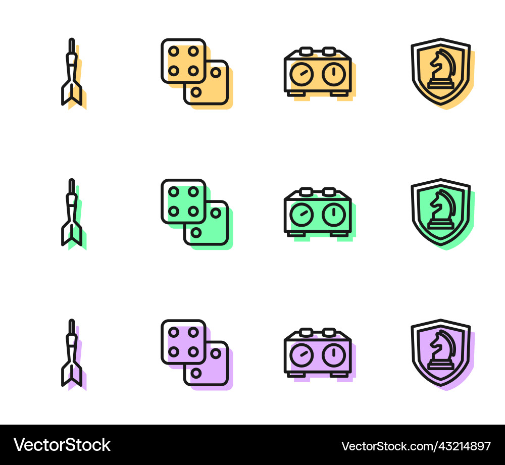 Set line time chess clock dart arrow game dice vector image