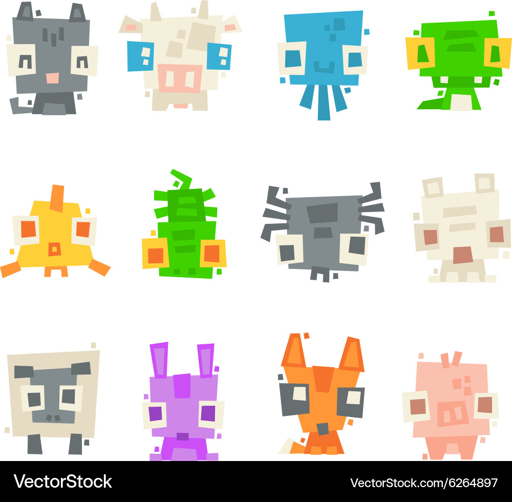 Set of simple minimal flat animal characters Vector Image