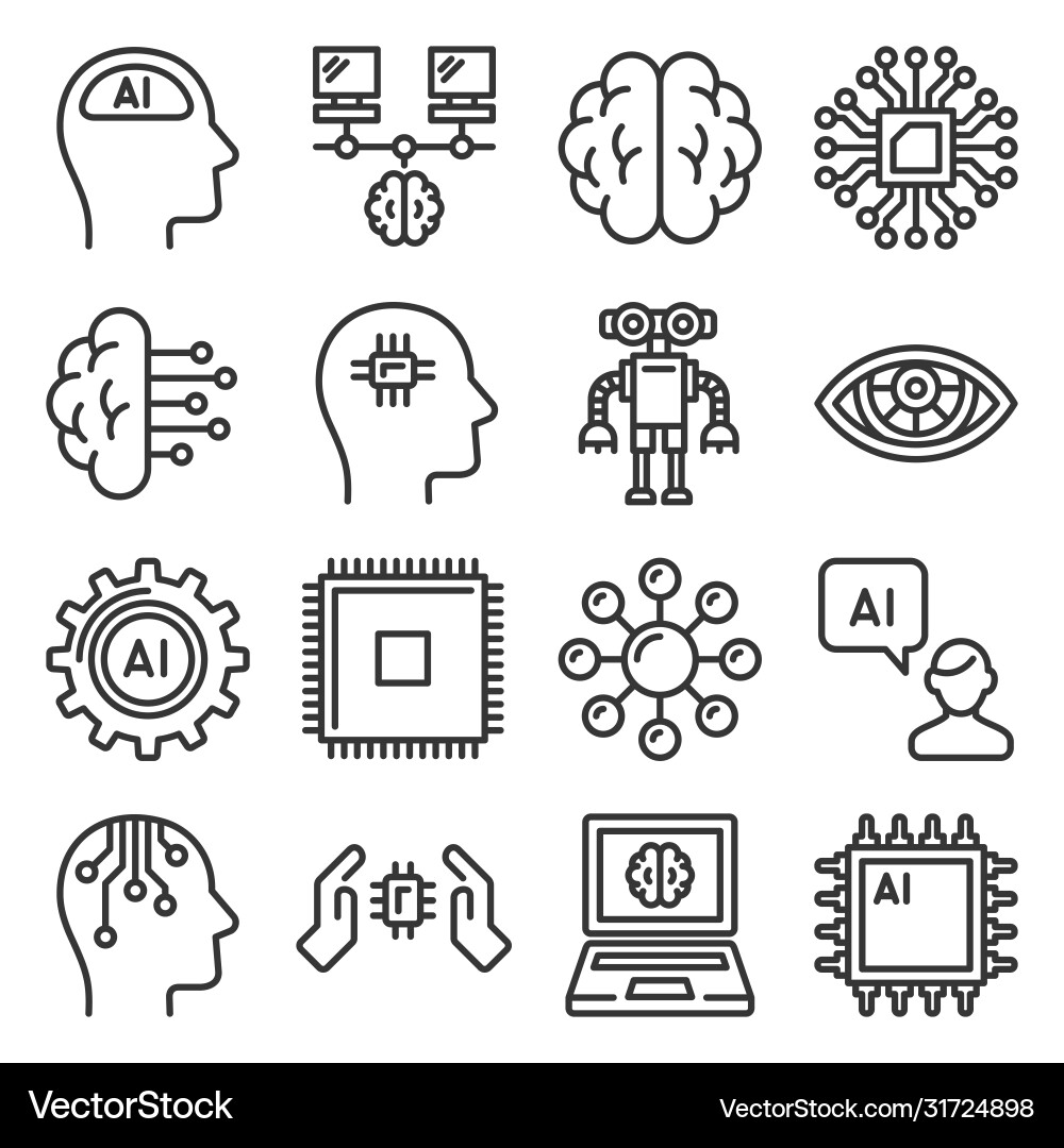 AI Robot Icons - Modern Line Art vector image