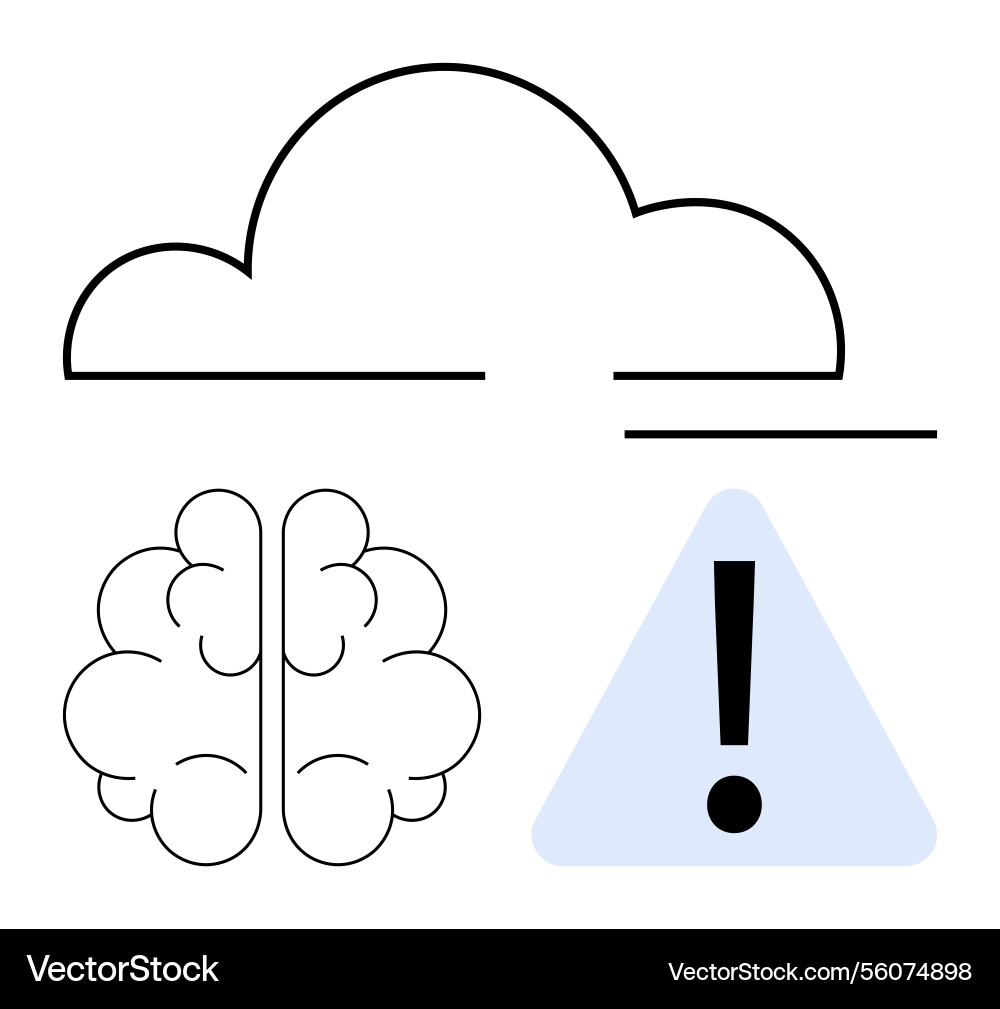Cloud thought processing with brain and caution Cloud thought processing with brain and caution vector image