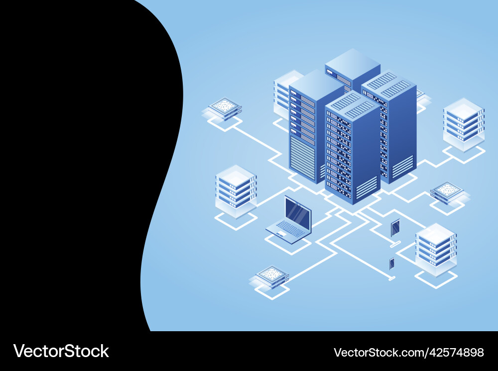 Concept of data network management isometric map Concept of data network management isometric map vector image