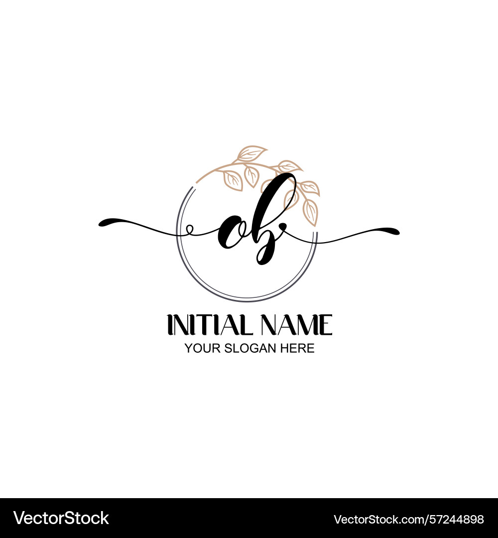 Elegant ob initial logo design with botanical vector image