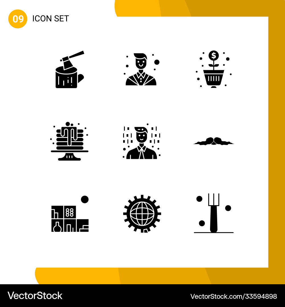 Group 9 modern solid glyphs set for programmer Vector Image