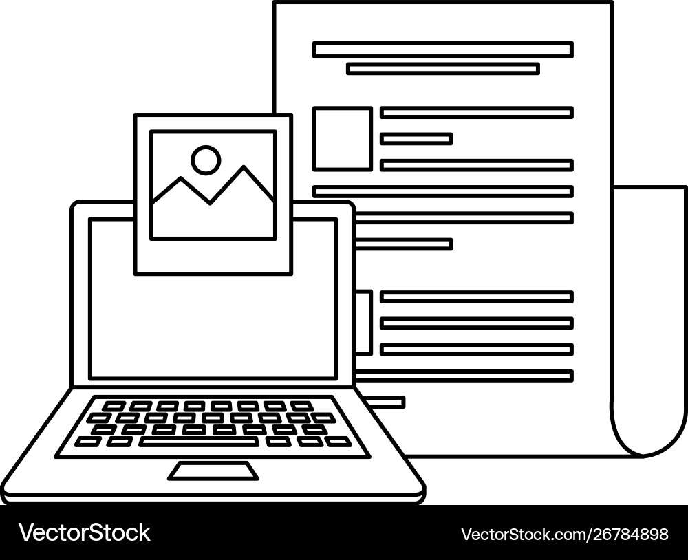 Laptop computer with document file Vector Image