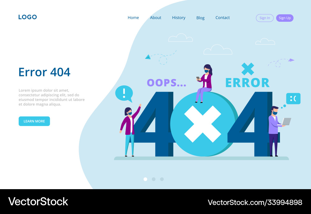 Network error concept 404 page not found Network error concept 404 page not found vector image