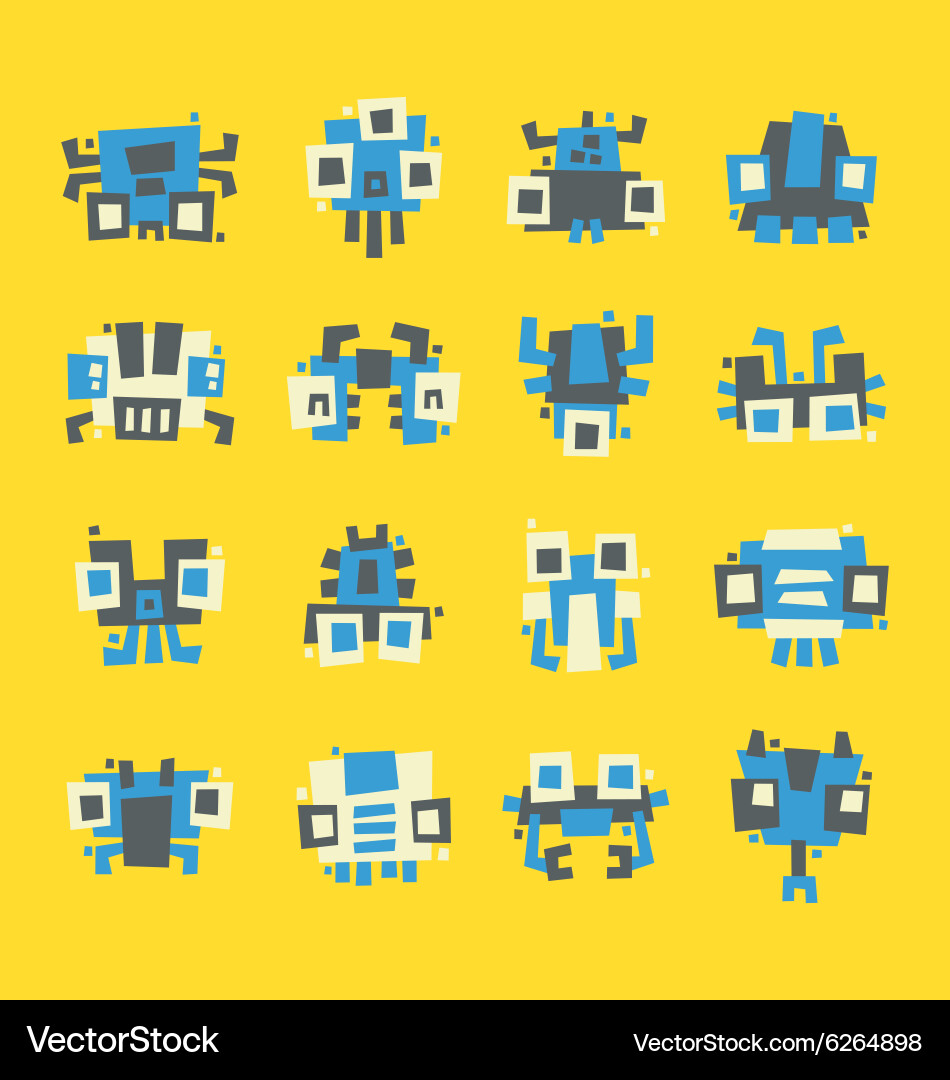 Set of simple minimal flat robot characters vector image