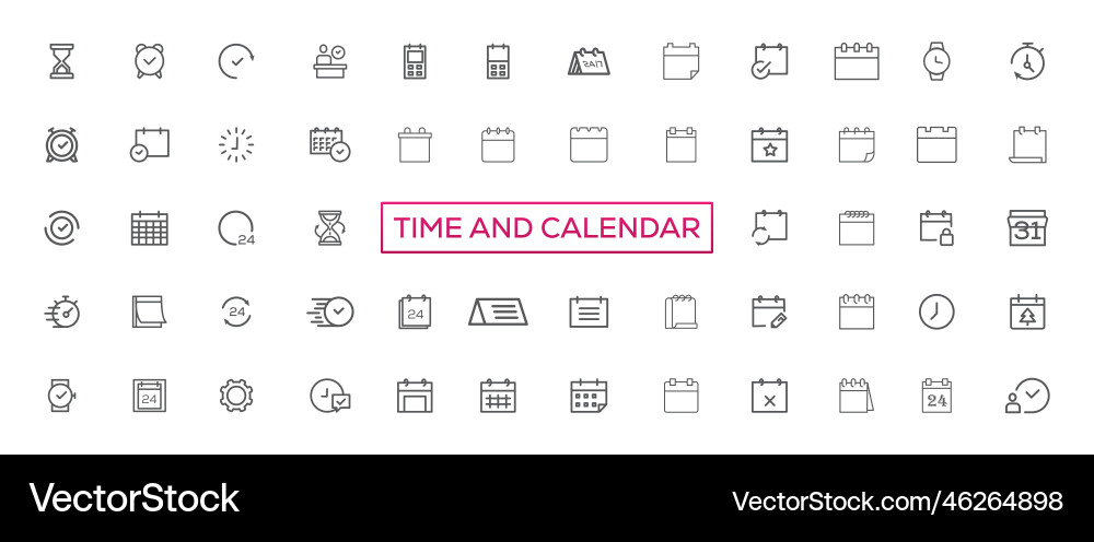 Time and clock calendar timer line icons Time and clock calendar timer line icons vector image
