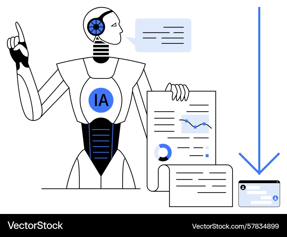 Ai robot analyzing data and presenting reports vector image