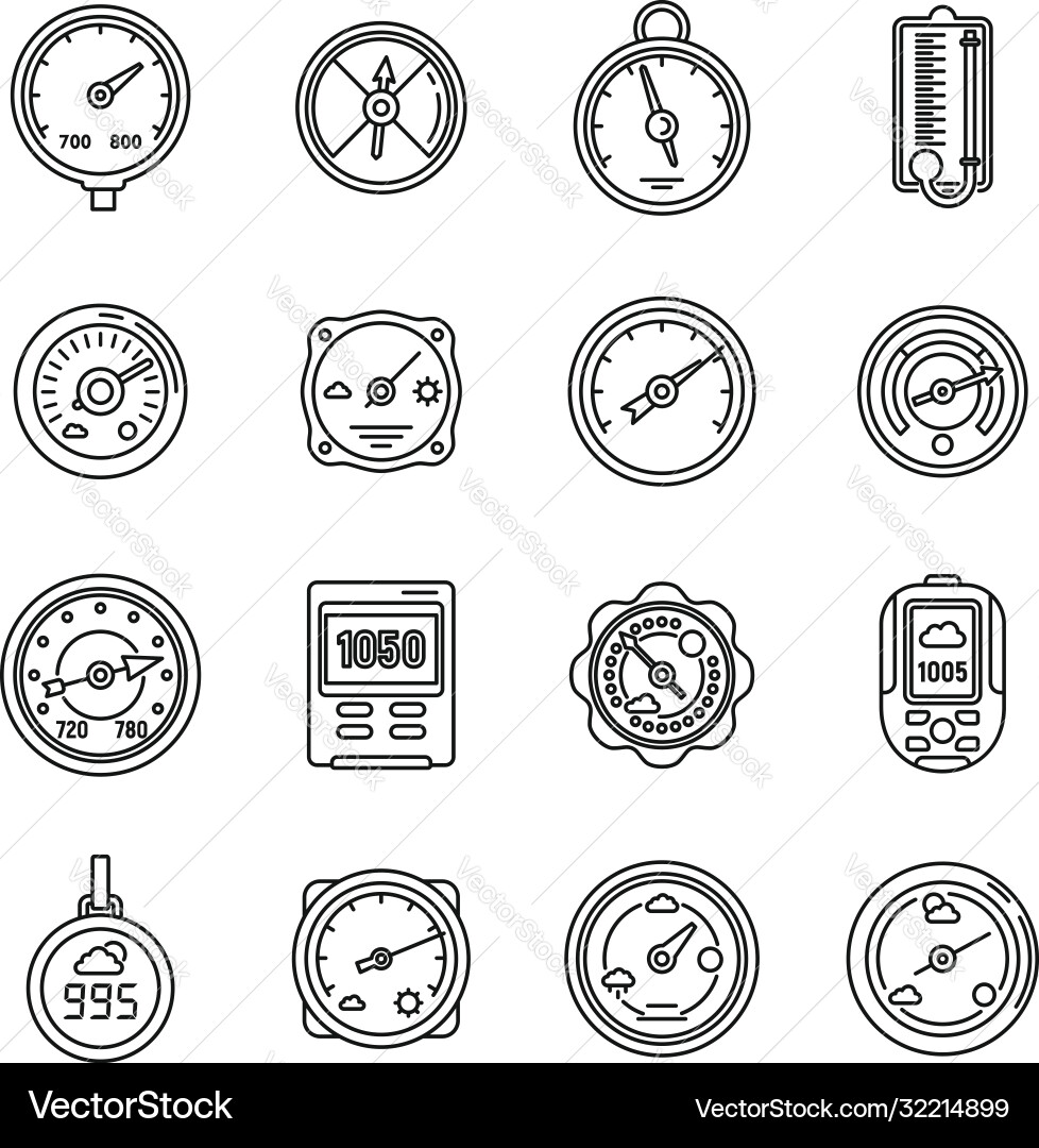 Barometer control icons set outline style Barometer control icons set outline style vector image