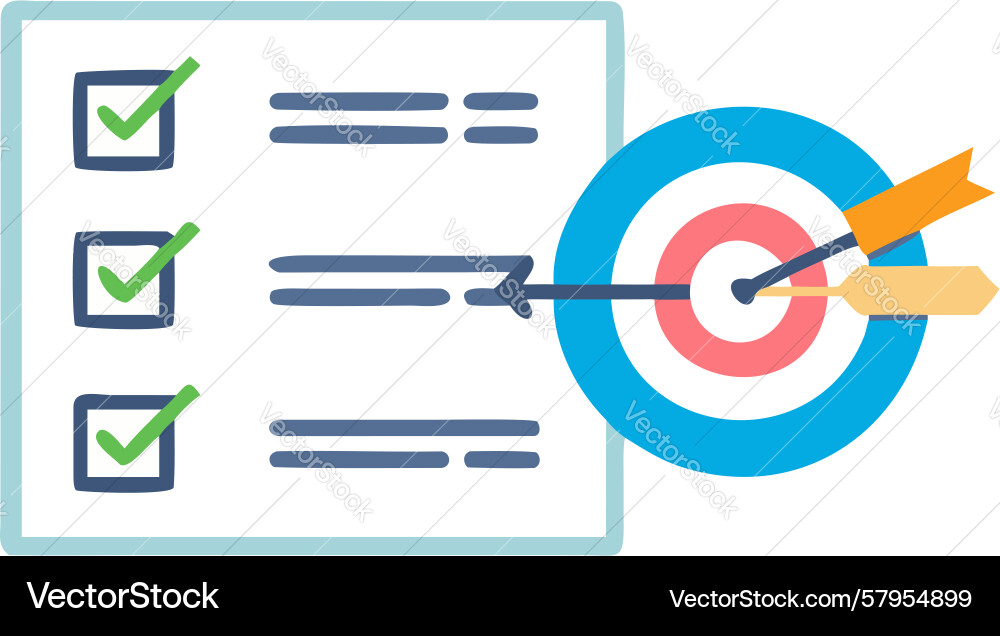 Goal Verification Icon - Checkmark Target Vector Image