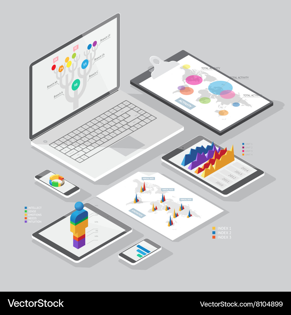 Isometric Data & Chart Elements vector image