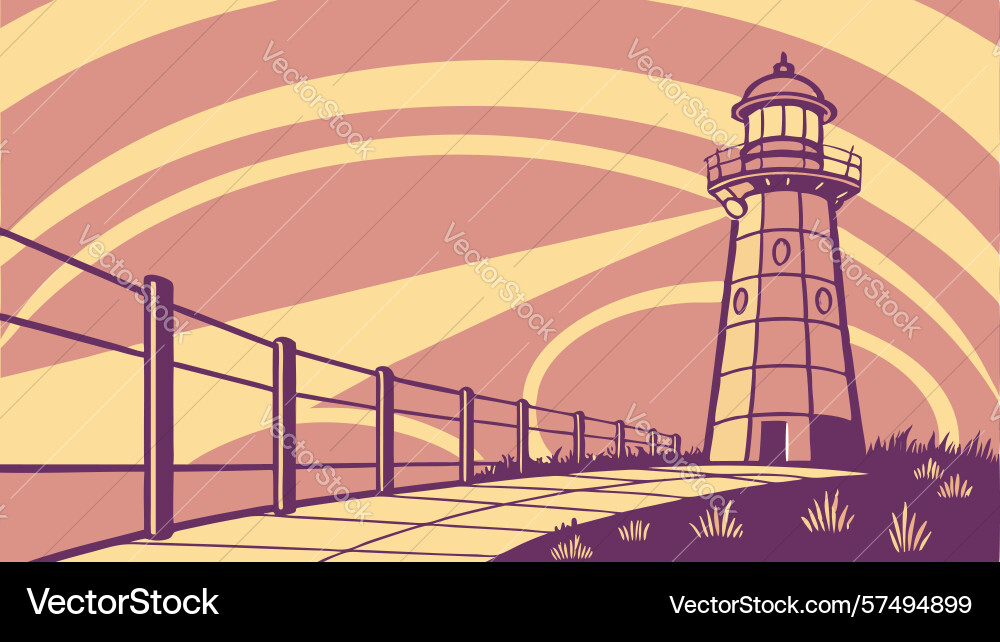 Lighthouse on a coastal path with rustic wooden Vector Image