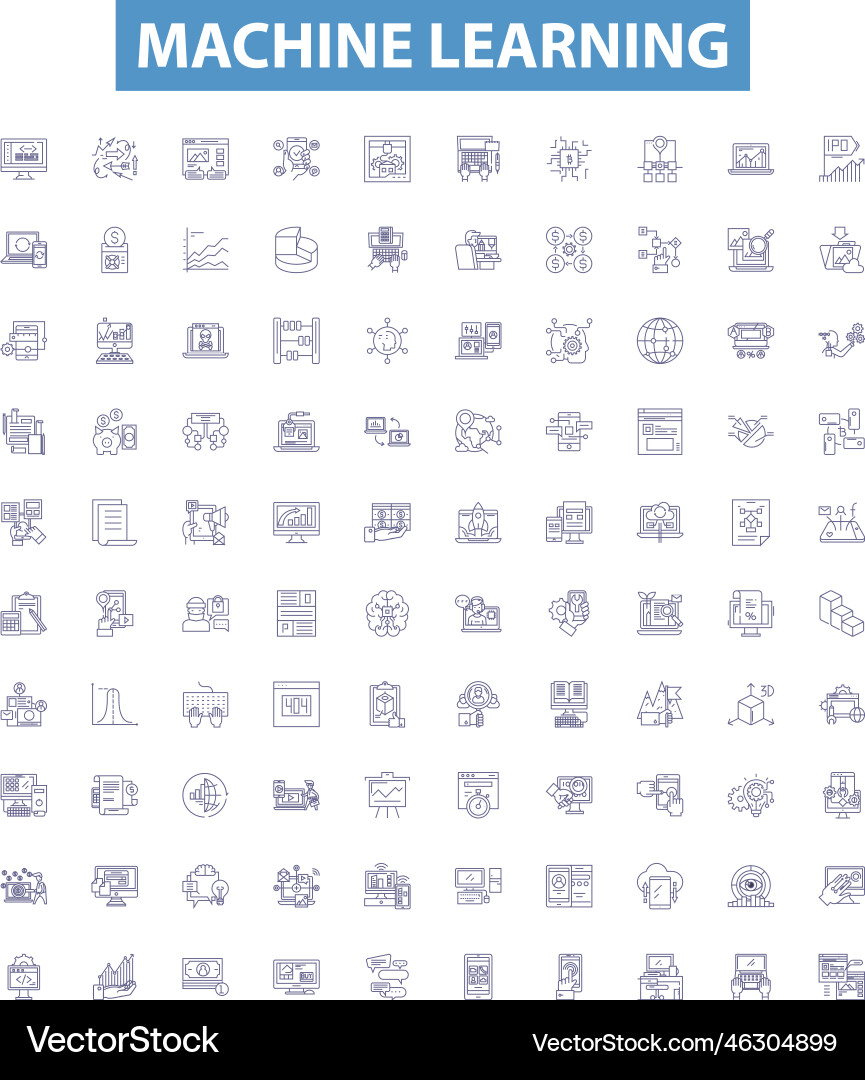 Machine learning line icons signs set Machine learning line icons signs set vector image