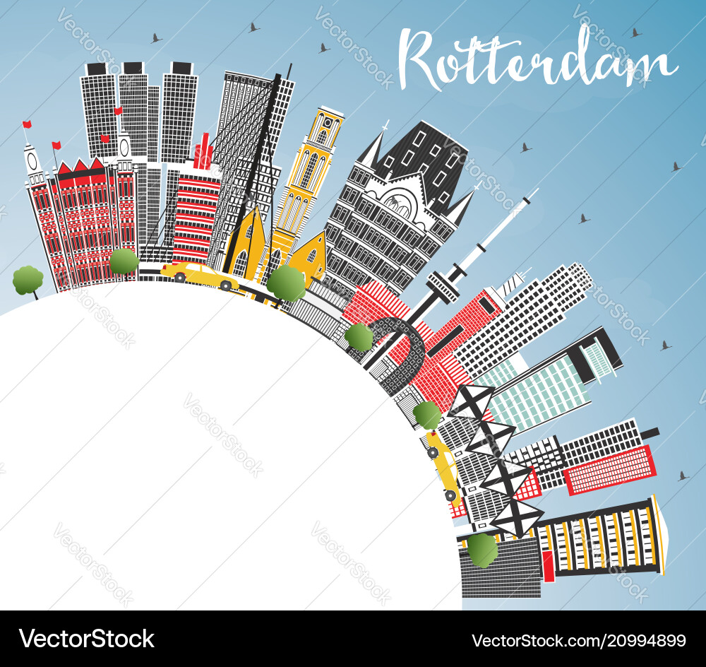 Rotterdam netherlands city skyline with gray Rotterdam netherlands city skyline with gray vector image