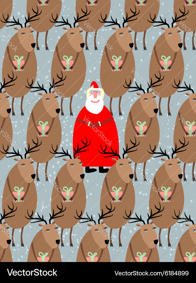 Santa claus with reindeer seamless pattern Vector Image