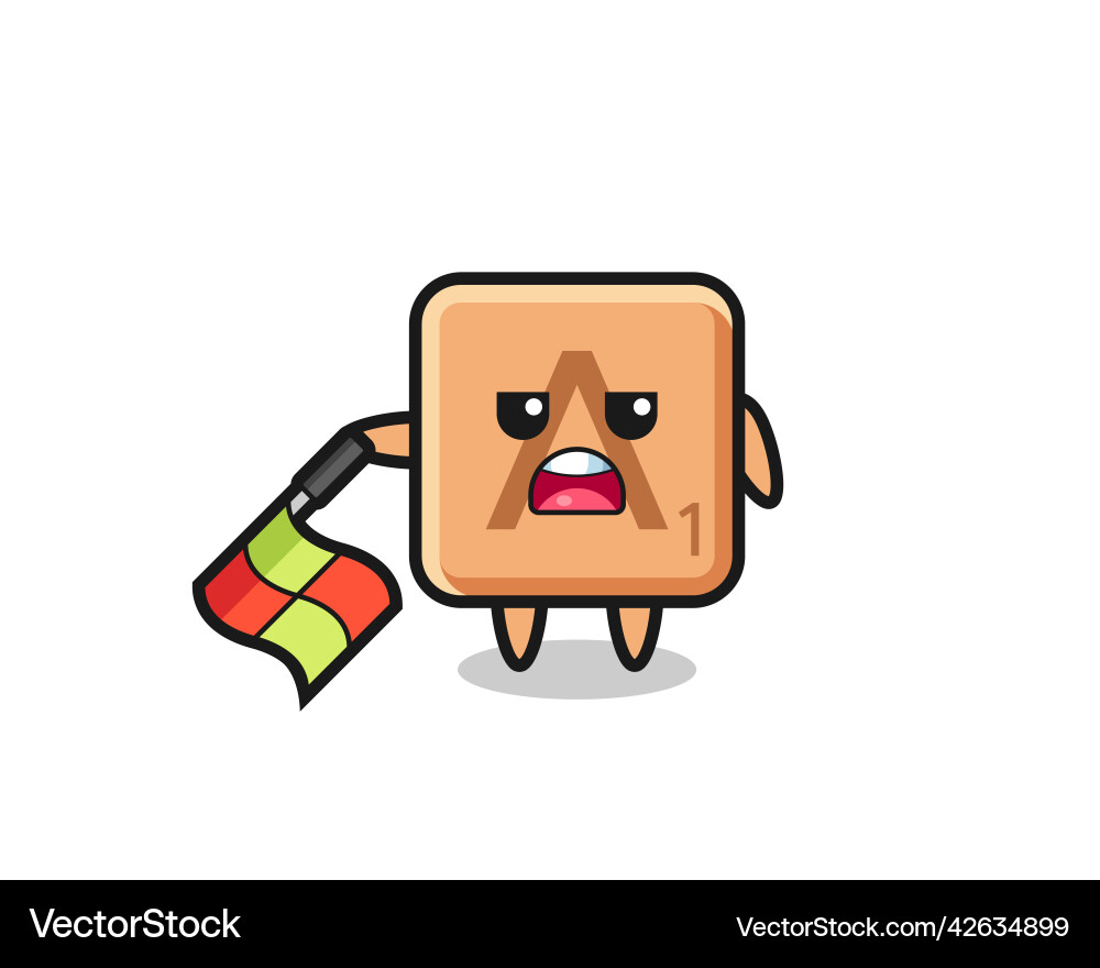 Scrabble character as line judge hold the flag vector image