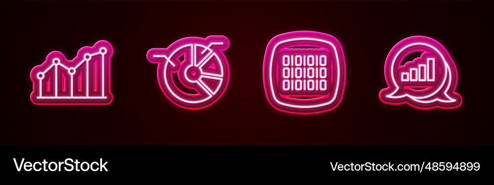 Set line pie chart infographic binary code vector image