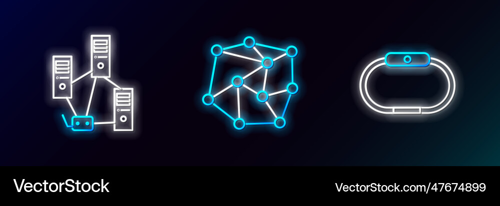Set line smartwatch computer network and neural Vector Image
