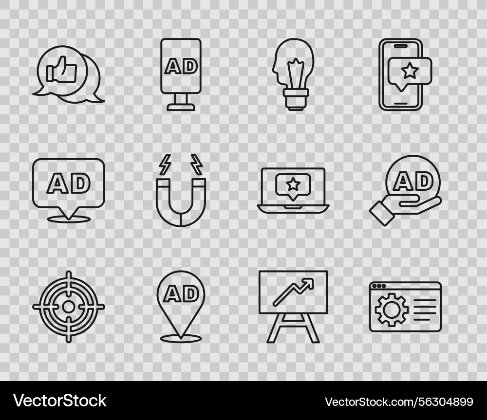 Set line target browser setting light bulb Set line target browser setting light bulb vector image