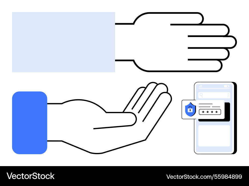 Two open hands and smartphone representing Two open hands and smartphone representing vector image