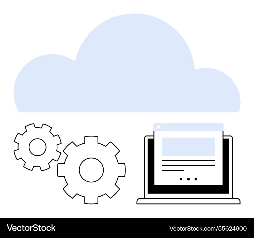 Cloud computing integration with laptop and gears Vector Image