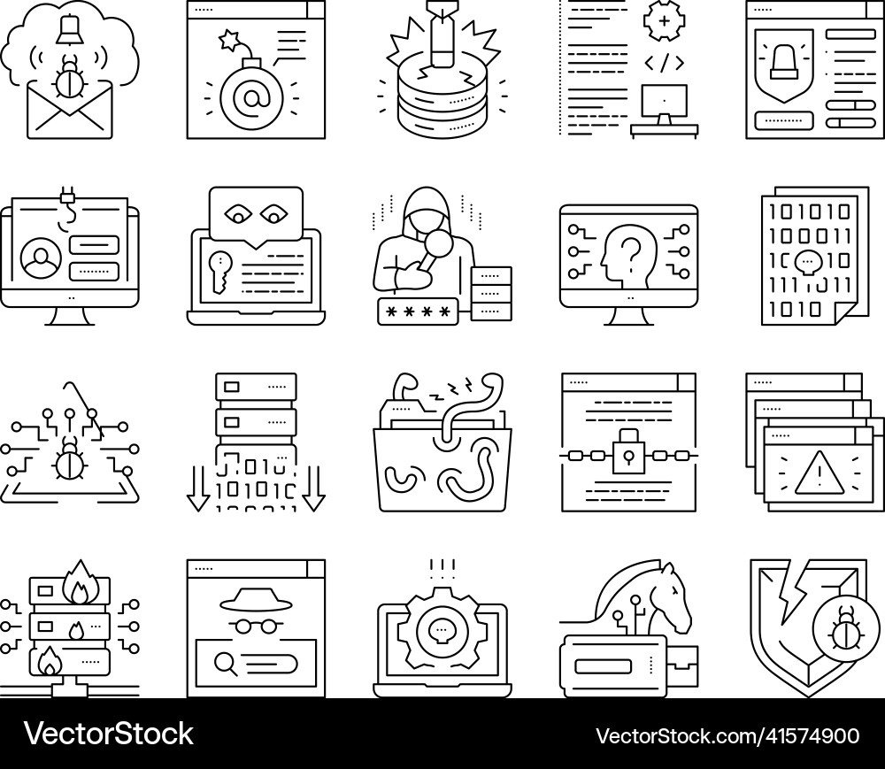 Cyber security system technology icons set Vector Image