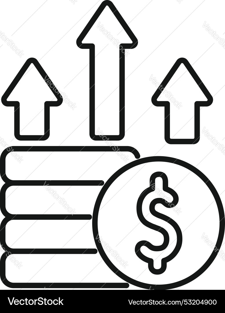 Dollar coin increasing in value with upward arrows Dollar coin increasing in value with upward arrows vector image