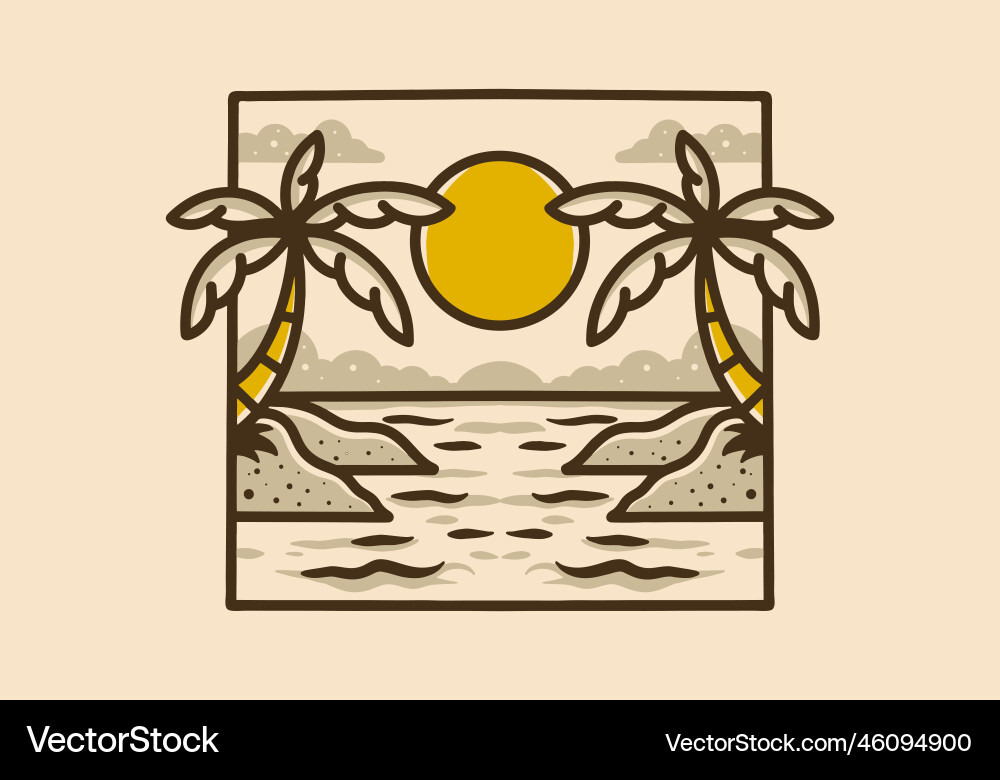 Drawing of a beach view on square frame Drawing of a beach view on square frame vector image