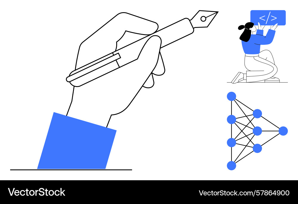Handwriting programming and neural network Handwriting programming and neural network vector image