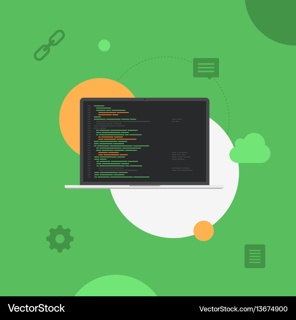 Laptop Programming System - Flat Icon Set vector image