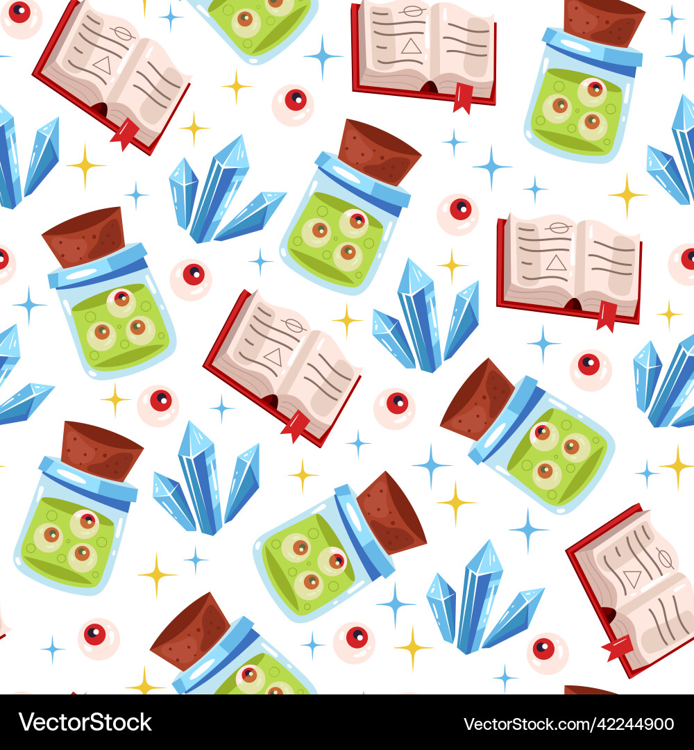Magic wizard tools seamless repeat pattern concept Magic wizard tools seamless repeat pattern concept vector image