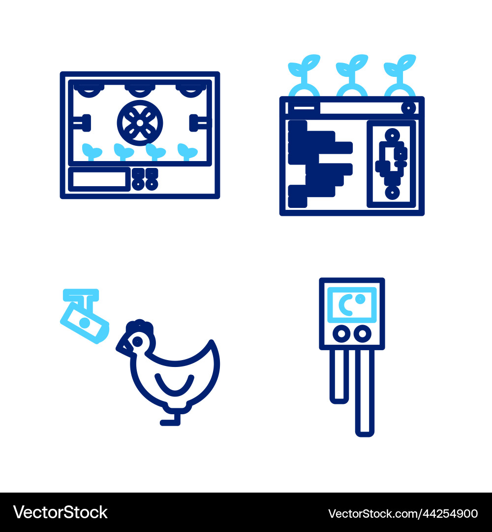 Set line temperature and humidity sensor chicken Set line temperature and humidity sensor chicken vector image