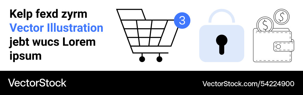 Shopping cart lock and wallet with text Vector Image