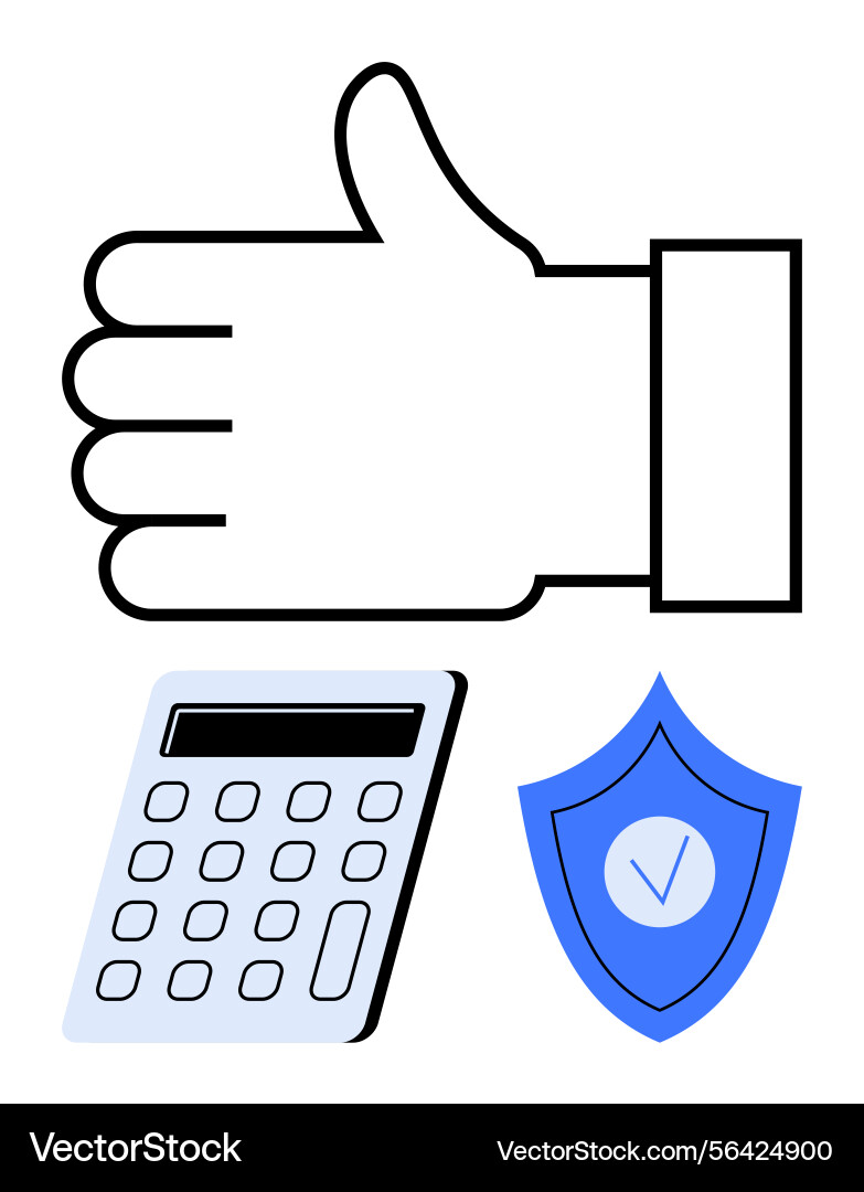 Thumbs-up with calculator and shield representing Thumbs-up with calculator and shield representing vector image