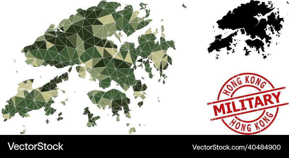 Triangle mosaic map of hong kong and scratched Triangle mosaic map of hong kong and scratched vector image
