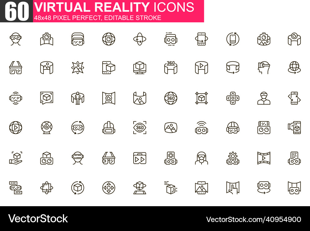 Virtual reality thin line icon set 3d simulation Virtual reality thin line icon set 3d simulation vector image