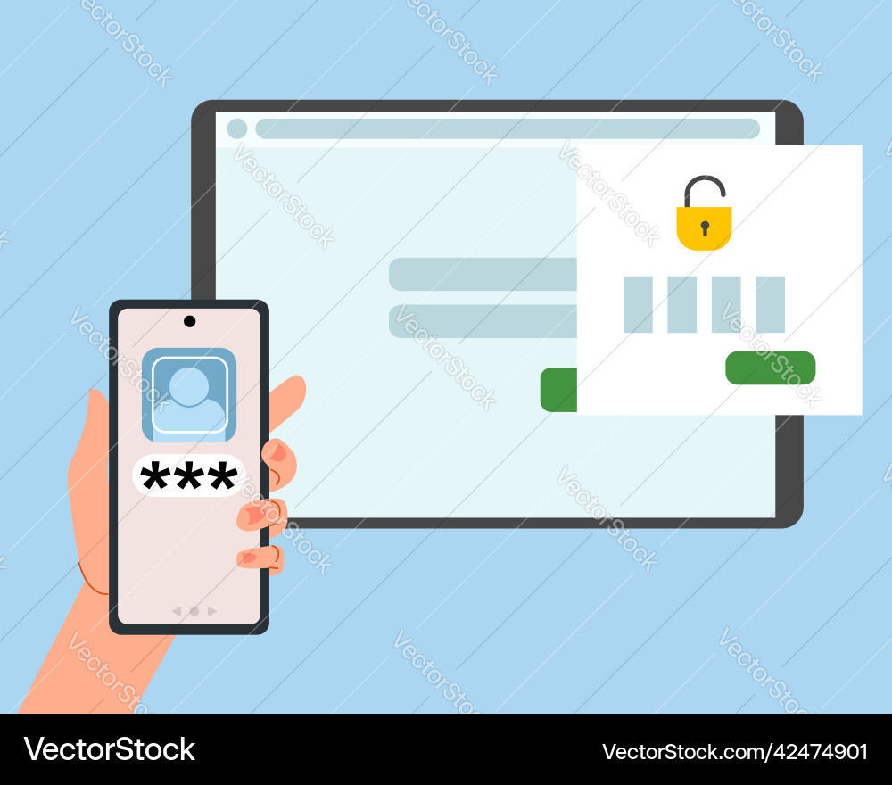 Concept of two-factor authentication security Concept of two-factor authentication security Vector Image