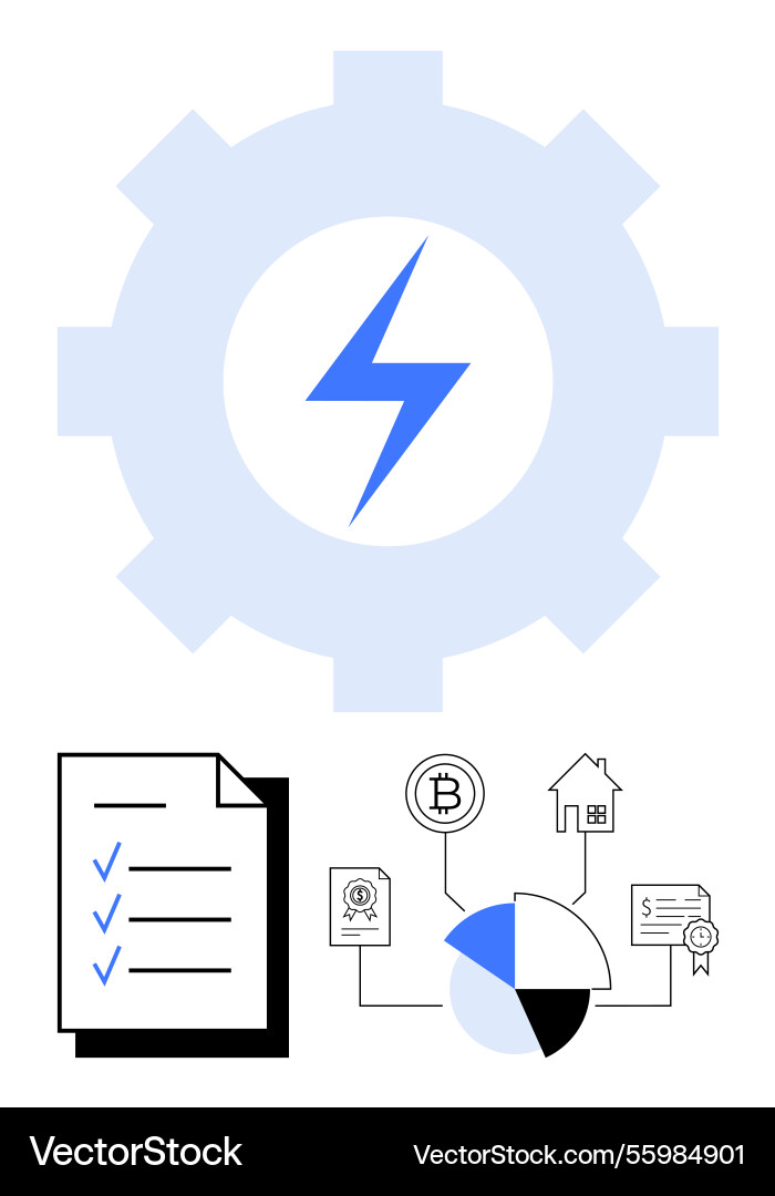 Energy gear with lightning bolt and data flowchart Energy gear with lightning bolt and data flowchart Vector Image
